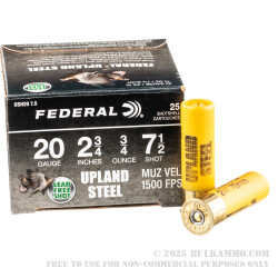 25 Rounds of 20ga Ammo by Federal Upland Steel - 3/4 ounce #7.5 shot