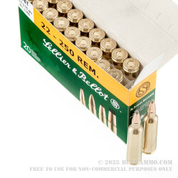 20 Rounds of .22-250 Rem Ammo by Sellier & Bellot - 55gr Sierra Gameking SBT