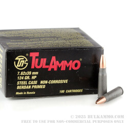 1000 Rounds of 7.62x39mm Ammo by Tula - 124gr HP