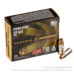 20 Rounds of .32 ACP Ammo by Federal Hydra-Shok Deep - 68gr JHP