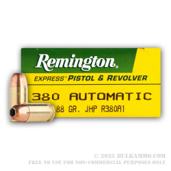 50 Rounds of .380 ACP Ammo by Remington - 88gr JHP