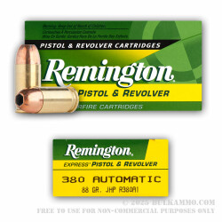 50 Rounds of .380 ACP Ammo by Remington - 88gr JHP