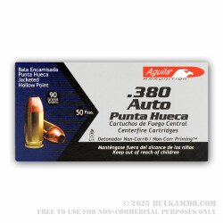 50 Rounds of .380 ACP Ammo by Aguila - 90gr JHP