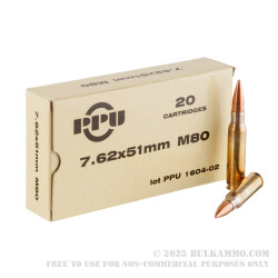 500 Rounds of 7.62x51mm M80 Ammo by Prvi Partizan - 145gr FMJBT