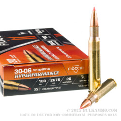 20 Rounds of 30-06 Springfield Ammo by Fiocchi - 180gr SST