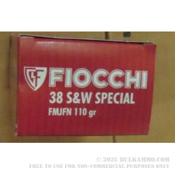 38 Special 110 gr +P FMJFN Fiocchi Ammo For Sale!