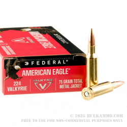 200 Rounds of .224 Valkyrie Ammo by Federal American Eagle - 75gr TMJ