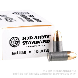 50 Rounds of 9mm Ammo by Red Army Standard - 115gr FMJ