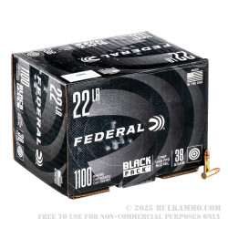 1100 Rounds of .22 LR Ammo by Federal Black Pack - 38gr CPHP