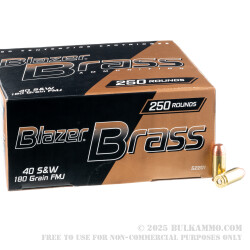 250 Rounds of .40 S&W Ammo by Blazer Brass - 180gr FMJ