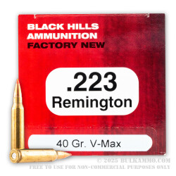 500 Rounds of .223 Ammo by Black Hills Ammunition - 40gr V-MAX