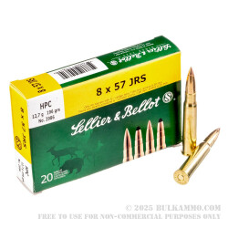 20 Rounds of 8x57mm JRS Mauser Ammo by Sellier & Bellot - 196gr Capped Hollow Point