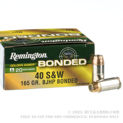 20 Rounds of .40 S&W Ammo by Remington Golden Saber Bonded - 165gr BJHP