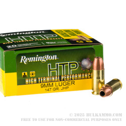 20 Rounds of 9mm Ammo by Remington HTP - 147gr JHP