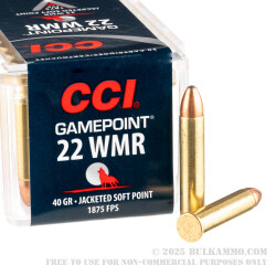 50 Rounds of .22 WMR Ammo by CCI Gamepoint - 40gr JSP