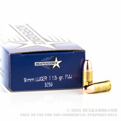 50 Rounds of 9mm Ammo by Independence - 115gr FMJ