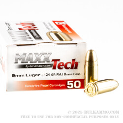 1000 Rounds of 9mm Ammo by MAXXTech Brass - 124gr FMJ