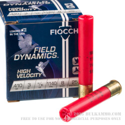 250 Rounds of .410 Ammo by Fiocchi - 11/16 ounce #8 shot