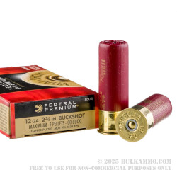 5 Rounds of 2-3/4" 12ga 00 Buck Ammo by Federal Vital-Shok -  00 Buck