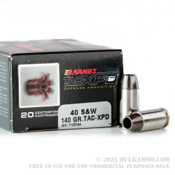 20 Rounds of .40 S&W Ammo by Barnes TAC-XPD - 140gr TAC-XP