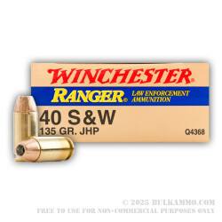 50 Rounds of .40 S&W Ammo by Winchester Ranger - 135gr JHP