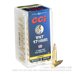 50 Rounds of .17 HMR Ammo by CCI - 17gr VNT