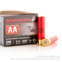 25 Rounds of 28ga Ammo by Winchester AA - 3/4 ounce #8 1/2 shot