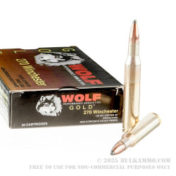 20 Rounds of .270 Win Ammo by Wolf Gold - 150gr SP