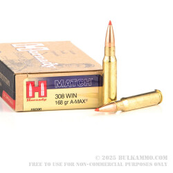 20 Rounds of .308 Win Ammo by Hornady - 168gr A-MAX Match