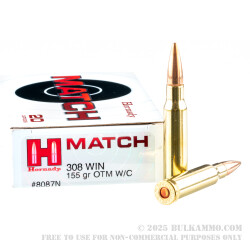 20 Rounds of .308 Win Ammo by Hornady - 155gr OTM Match