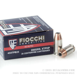 25 Rounds of .45 ACP Ammo by Fiocchi - 200gr JHP