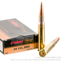 10 Rounds of 50 Cal BMG Ammo Made by PMC - 660 gr FMJBT