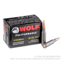 750 Rounds of 5.45x39mm Ammo by Wolf WPA - 60gr FMJ