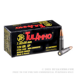 1000 Rounds of 7.62x39mm Ammo by Tula - 124gr SP