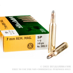 20 Rounds of 7mm Rem Mag Ammo by Sellier & Bellot - 140gr SP