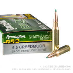 20 Rounds of 6.5 Creedmoor Ammo by Remington Core-Lokt Tipped - 129gr Polymer Tipped