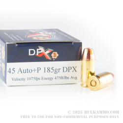 20 Rounds of .45 ACP +P Ammo by Corbon DPX - 185gr SCHP