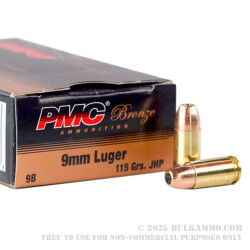 50 Rounds of 9mm Ammo by PMC - 115gr JHP