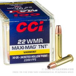 500 Rounds of .22 WMR Ammo by CCI Maxi-Mag TNT - 30gr JHP