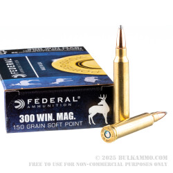 20 Rounds of .300 Win Mag Ammo by Federal - 150gr SP