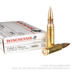 20 Rounds of 7.62x51 Ammo by Winchester - 149gr FMJ M80