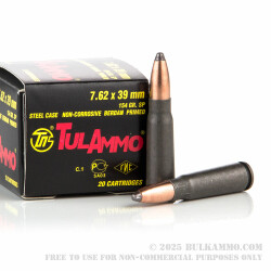 20 Rounds of 7.62x39mm Ammo by Tula - 154gr SP