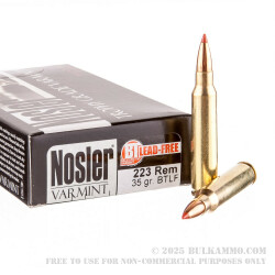 20 Rounds of .223 Ammo by Nosler Trophy Grade Varmint Ammunition - 35 gr Polymer Tipped