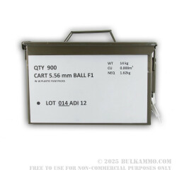 900 Rounds of 5.56x45 M855 Ammo by ADI - Includes Ammo Can - 62gr FMJ