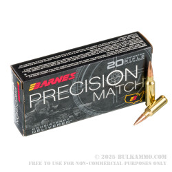 20 Rounds of 6.5 Grendel Ammo by Barnes Precision Match - 120gr OTM BT