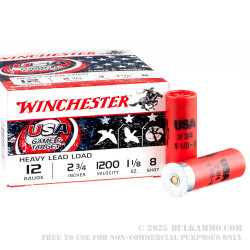 250 Rounds of 12ga Ammo by Winchester USA Game & Target - 1-1/8 ounce #8 shot