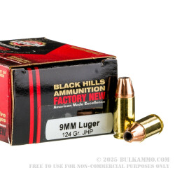 20 Rounds of 9mm Ammo by Black Hills Ammunition - 124gr JHP