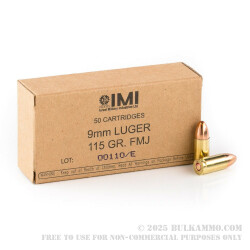 1000 Rounds of 9mm Ammo by IMI Systems - 115gr FMJ