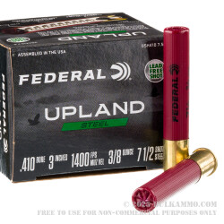 25 Rounds of .410 Ammo by Federal Upland Steel - 3/8 ounce #7 1/2 steel shot