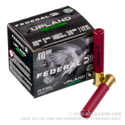 25 Rounds of .410 Ammo by Federal Upland Steel - 3/8 ounce #7 1/2 steel shot